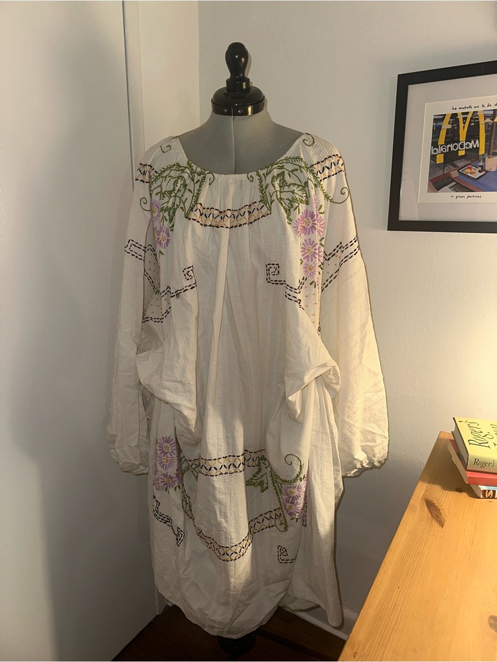 ByLiv White Peasant Maxi Dress with handmade embroidery